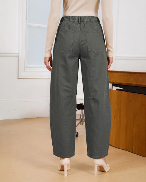 GRAPENT Barrel Pants Women Business Casual High Waisted Chino Ankle Slacks Elastic Waist Trousers Pants for Women, Tapered Leg, Four Pockets, Fall, Winter Pants, Work Office Outfit, Dressy Casual Wear