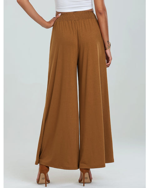 GRAPENT Wide Leg Pants for Women High Wasited Baggy Palazzo Pants Casual Pull On Bell Bottom Smocked Elastic Waist Pants