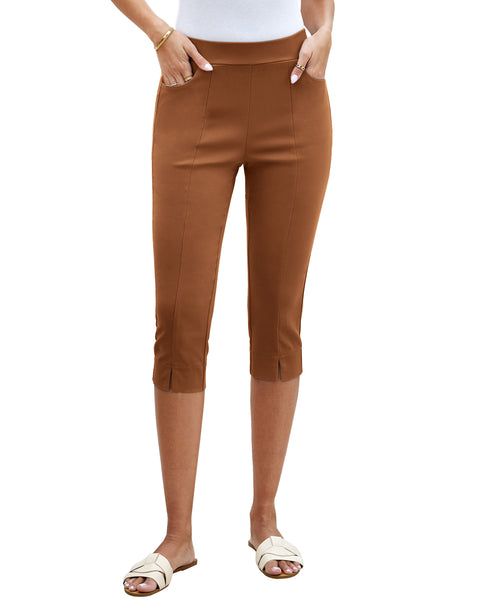 GRAPENT Capri Pants for Women High Waisted Pull On Elastic Waist Dressy Casual Stretchy Capris Trousers Pants Pockets
