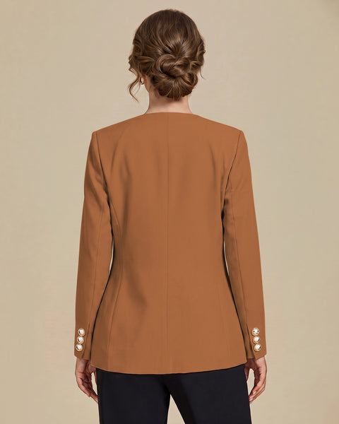 GRAPENT Blazers for Women Dressy Casual Collarless Long Sleeves Suit Jacket Blazers for Women Business Casual, Fully Lined, Shoulder Pads, Single Button, Two Pockets, Work Casual Wear, Interview Outfit