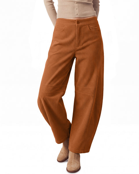 GRAPENT Corduroy Pants Women Barrel Elastic Waist Ankle Work Casual Trouser High Waisted Fit, Barrel Leg, Ankle Length, 27.5" Inseam, Functional Pockets, Fall Winter Pants, Dressy Casual Outfits