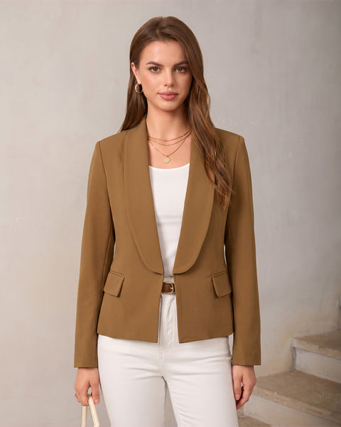GRAPENT Blazers for Women Business Casual Shawl Collar Lined Suit Jackets Long Sleeves, Hook-and-Eye Closure, Front 2 Pockets, Shoulder Pads, Work Outfits for Women Office, Dressy Casual Wear