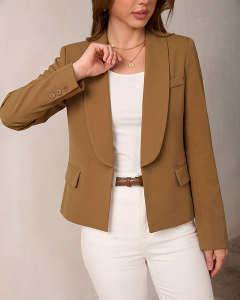 GRAPENT Blazers for Women Business Casual Shawl Collar Lined Suit Jackets Long Sleeves, Hook-and-Eye Closure, Front 2 Pockets, Shoulder Pads, Work Outfits for Women Office, Dressy Casual Wear