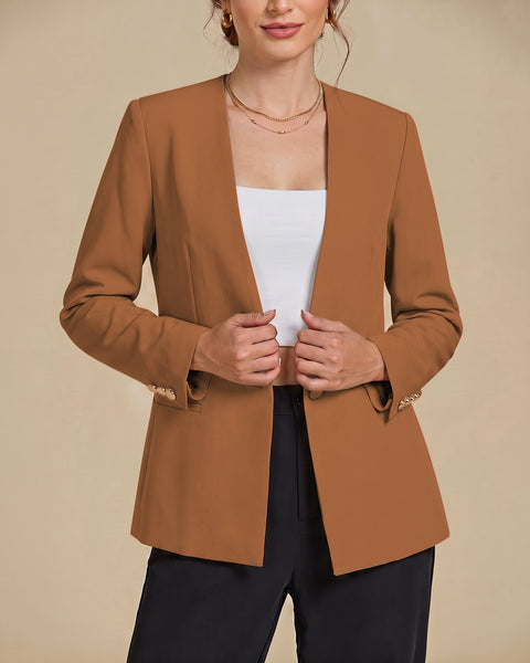 GRAPENT Blazers for Women Dressy Casual Collarless Long Sleeves Suit Jacket Blazers for Women Business Casual, Fully Lined, Shoulder Pads, Single Button, Two Pockets, Work Casual Wear, Interview Outfit