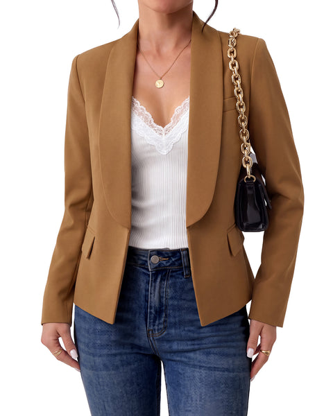 GRAPENT Blazers for Women Business Casual Shawl Collar Lined Suit Jackets Long Sleeves, Hook-and-Eye Closure, Front 2 Pockets, Shoulder Pads, Work Outfits for Women Office, Dressy Casual Wear