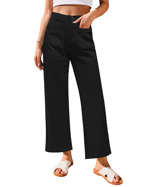 GRAPENT Wide Leg Jeans for Women High Waisted Straight Leg Stretchy Cropped Denim Pants with Pockets Jean Trousers