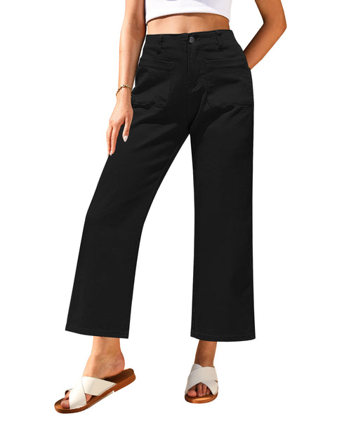 GRAPENT Wide Leg Jeans for Women High Waisted Straight Leg Stretchy Cropped Denim Pants with Pockets Jean Trousers