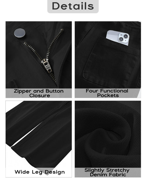 GRAPENT Wide Leg Jeans for Women High Waisted Straight Leg Stretchy Cropped Denim Pants with Pockets Jean Trousers