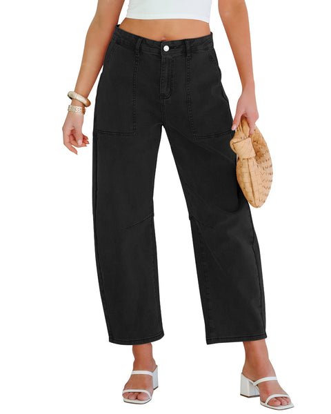 GRAPENT Barrel Jeans for Women High Waisted Trendy Wide Leg Baggy Ankle Length Stretchy Denim Trouser Jeans with Pockets