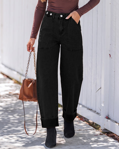 GRAPENT Barrel Jeans Women Cinched High Waisted Cuffed Stretchy Denim Pants Cropped Baggy Wide Leg Jeans, 27 Inch Inseam, Adjustable Cinched Waist, Big Pockets, Work Office Outfits, Casual Daily Wear