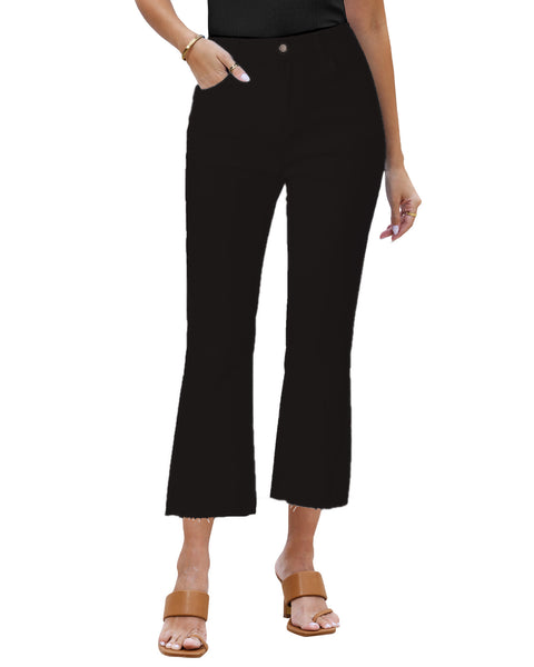 GRAPENT Women's High Waisted Flared Cropped Jeans Raw Hem Denim Pants