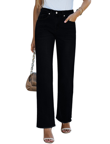 GRAPENT Straight Leg Jeans for Women High Waisted Stretchy Frayed Raw Hem Loose Denim Pants Casual Baggy Jean Trousers