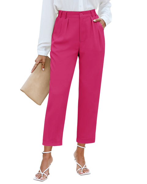 Elastic Back Waist High Waisted Straight Leg Cropped Pants