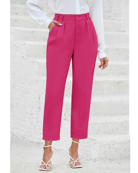Elastic Back Waist High Waisted Straight Leg Cropped Pants
