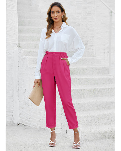 Elastic Back Waist High Waisted Straight Leg Cropped Pants