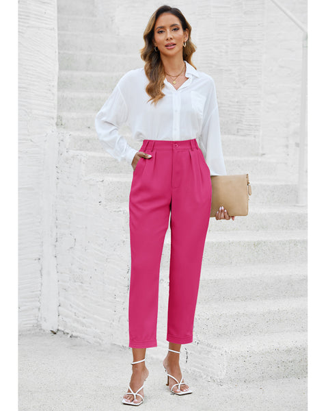 Elastic Back Waist High Waisted Straight Leg Cropped Pants