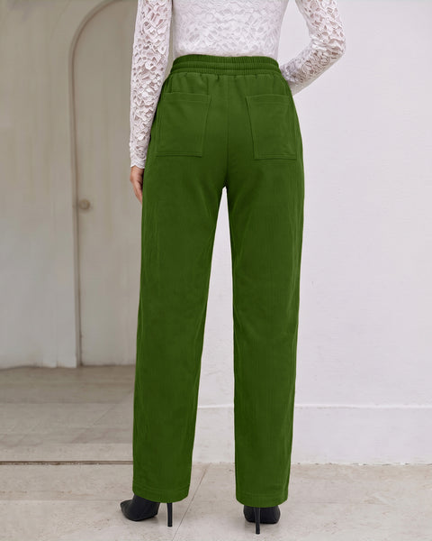 GRAPENT Corduroy Pants Women Straight Leg Leopard Print Drawstring Trousers High Waisted Fit, Elastic Waist with Cheetah Print Drawstring, Easy Pull On Style, Casual Work Pants, Fall Winter Outfits