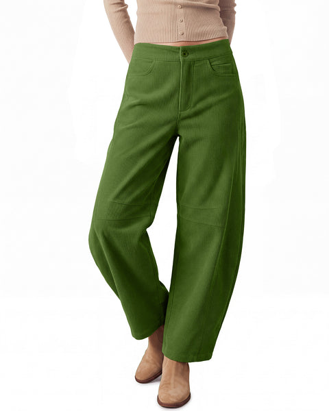 GRAPENT Corduroy Pants Women Barrel Elastic Waist Ankle Work Casual Trouser High Waisted Fit, Barrel Leg, Ankle Length, 27.5" Inseam, Functional Pockets, Fall Winter Pants, Dressy Casual Outfits