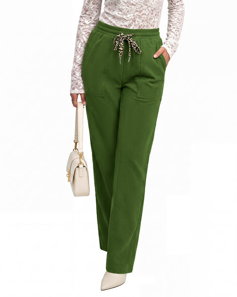 GRAPENT Corduroy Pants Women Straight Leg Leopard Print Drawstring Trousers High Waisted Fit, Elastic Waist with Cheetah Print Drawstring, Easy Pull On Style, Casual Work Pants, Fall Winter Outfits