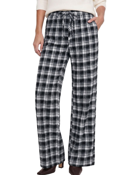 GRAPENT Plaid Pants for Women Wide Leg Elastic Waist Baggy Pull On Trousers | Tartan Pattern, High Waisted with Adjustable Drawstring, Casual Pants with Pockets, Relaxed Fit, For Daily Wear, Fall Outfits