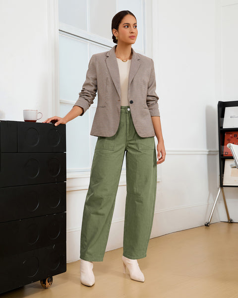 GRAPENT Barrel Pants Women Business Casual High Waisted Chino Ankle Slacks Elastic Waist Trousers Pants for Women, Tapered Leg, Four Pockets, Fall, Winter Pants, Work Office Outfit, Dressy Casual Wear