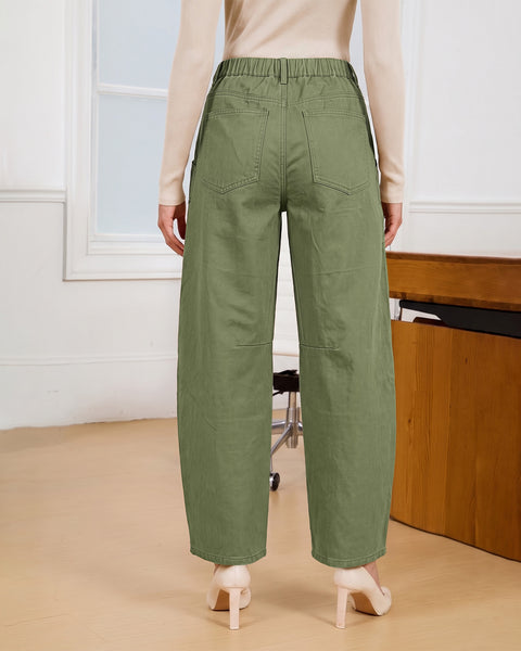 GRAPENT Barrel Pants Women Business Casual High Waisted Chino Ankle Slacks Elastic Waist Trousers Pants for Women, Tapered Leg, Four Pockets, Fall, Winter Pants, Work Office Outfit, Dressy Casual Wear