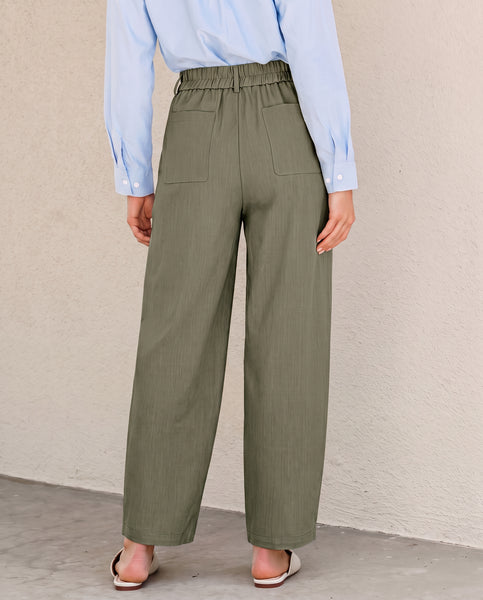 GRAPENT Dress Barrel Pants Women High Waisted Tapered Ankle Work Trousers Elastic Waist with Button-zip Closure, Pleated, 27" Inseam, 4 Pockets, Slacks for Women Business Casual, Work Office Outfits