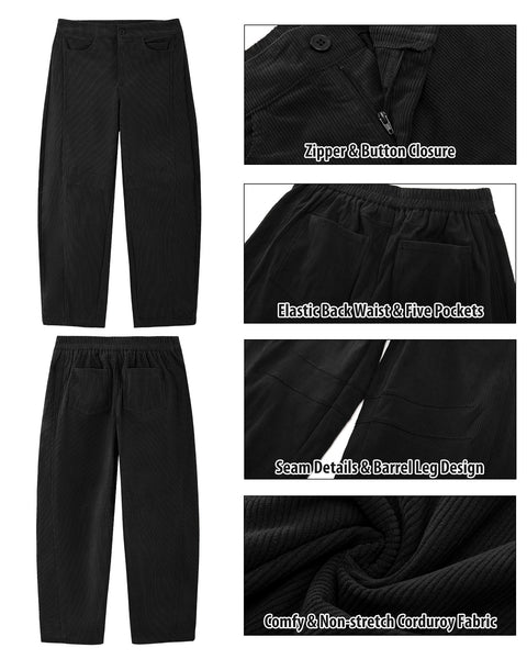 GRAPENT Corduroy Pants Women Barrel Elastic Waist Ankle Work Casual Trouser High Waisted Fit, Barrel Leg, Ankle Length, 27.5" Inseam, Functional Pockets, Fall Winter Pants, Dressy Casual Outfits