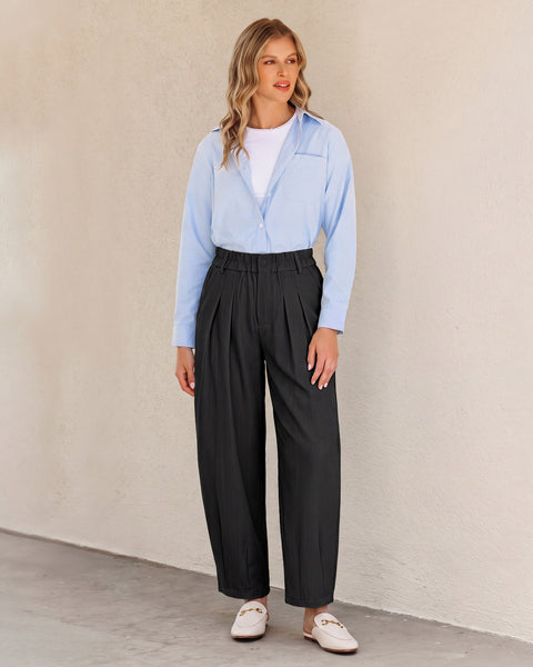 GRAPENT Dress Barrel Pants Women High Waisted Tapered Ankle Work Trousers Elastic Waist with Button-zip Closure, Pleated, 27" Inseam, 4 Pockets, Slacks for Women Business Casual, Work Office Outfits
