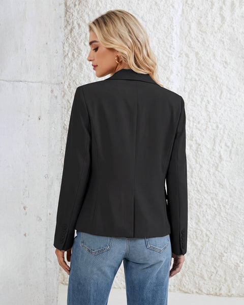GRAPENT Blazers for Women Business Casual Double Breasted Suit Jackets Notch Collar, Long Sleeves with Button Cuffs, Flap Pockets, Shoulder Pads, Dressy Casual Fitted Outfits, Work Office Wear