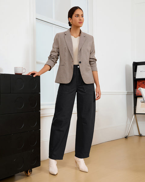 GRAPENT Barrel Pants Women Business Casual High Waisted Chino Ankle Slacks Elastic Waist Trousers Pants for Women, Tapered Leg, Four Pockets, Fall, Winter Pants, Work Office Outfit, Dressy Casual Wear