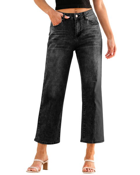 GRAPENT Jeans for Women Trendy High Waisted Baggy Straight Leg Stretchy Denim Ankle Pants Cropped Jeans with Pockets