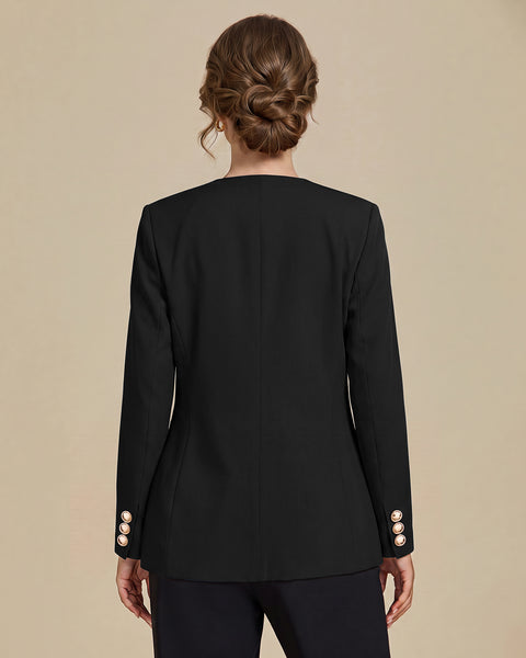 GRAPENT Blazers for Women Dressy Casual Collarless Long Sleeves Suit Jacket Blazers for Women Business Casual, Fully Lined, Shoulder Pads, Single Button, Two Pockets, Work Casual Wear, Interview Outfit