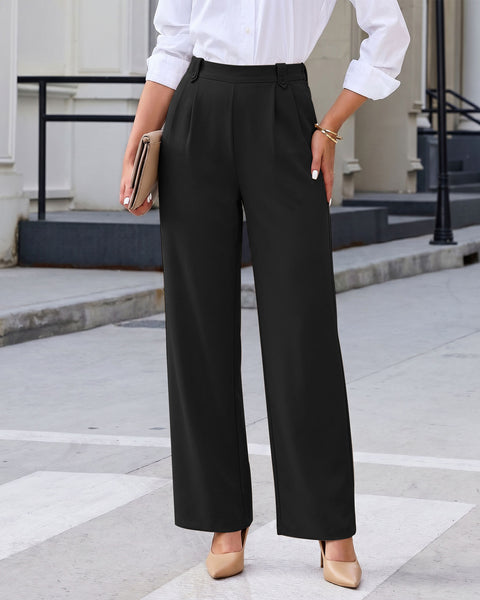 GRAPENT Dress Pants Women Wide Leg Business Casual Pull On Work Trousers | Pull On Closure, High Waisted, Elastic Back Waist, Front Pleated, Dressy Casual Pants, Office Wear, Business Casual Outfits