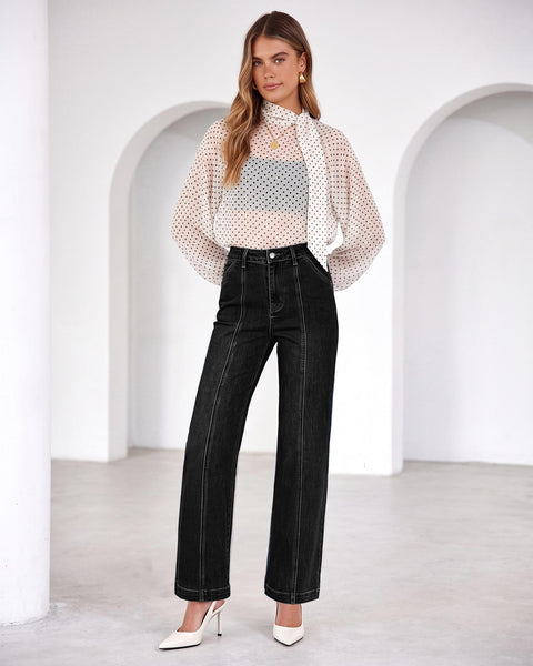 GRAPENT Womens Jeans Straight Leg High Rise Front Seam Stretch Denim Pants | Straight Wide Leg Jeans for Women, High Waisted, 29.5" Inseam, 4 Pockets, Loose Fit, Work Office Outfit, Casual Daily Wear