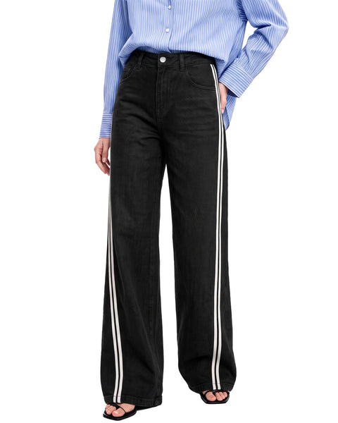 GRAPENT Wide Leg Jeans for Women High Rise Track Stripe Stretch Denim Pants Womens Jeans High Waisted, Full Length, 29.5" Inseam, Classic 5 Pockets, 90s Baggy Style, Country Concert, Work Casual Outfit