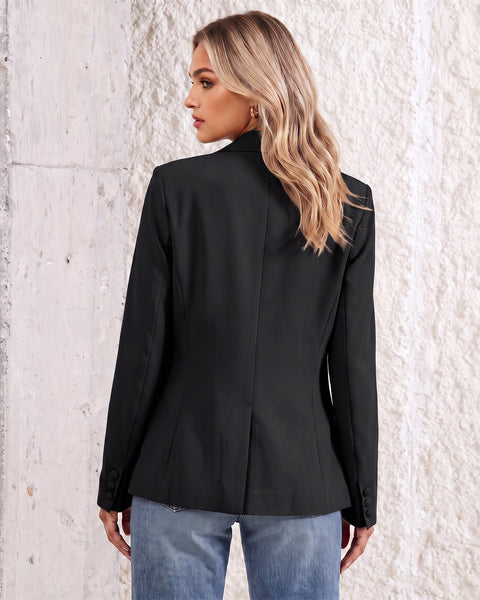 GRAPENT Womens Blazers Dressy Casual Long Sleeve Work Office Suit Jackets Notched Lapel, Shoulder Pads, Single Button, Two Pockets, Open Quarters, Back Slit, Casual Work Wear, Business Casual Outfits