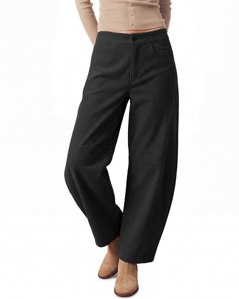 GRAPENT Corduroy Pants Women Barrel Elastic Waist Ankle Work Casual Trouser High Waisted Fit, Barrel Leg, Ankle Length, 27.5" Inseam, Functional Pockets, Fall Winter Pants, Dressy Casual Outfits