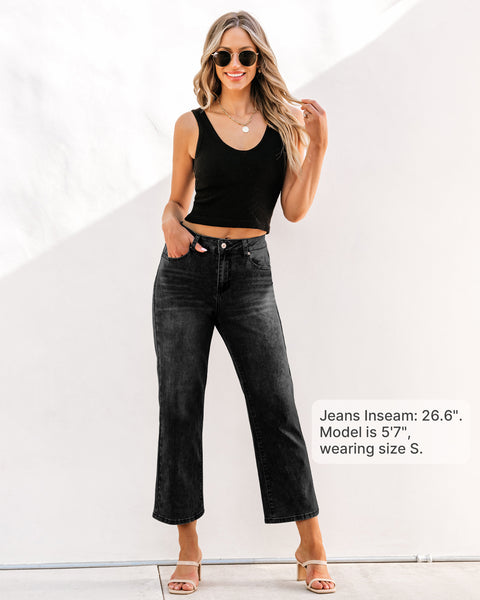 GRAPENT Jeans for Women Trendy High Waisted Baggy Straight Leg Stretchy Denim Ankle Pants Cropped Jeans with Pockets