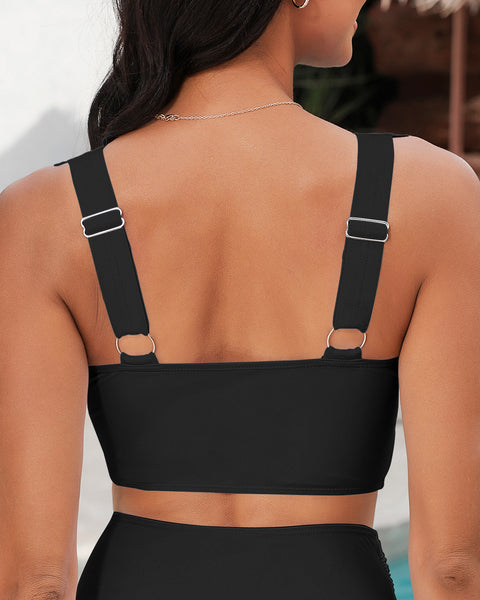 GRAPENT StrapCore Bikini Tops for Women Scalloped Bathing Suit Beach Padded Adjustable Cropped Tankini Swimwear Swim Top Only