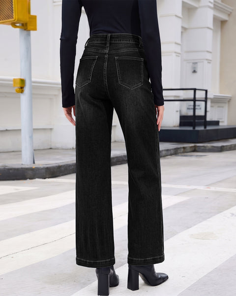 GRAPENT Womens Jeans Straight Leg High Rise Front Seam Stretch Denim Pants | Straight Wide Leg Jeans for Women, High Waisted, 29.5" Inseam, 4 Pockets, Loose Fit, Work Office Outfit, Casual Daily Wear