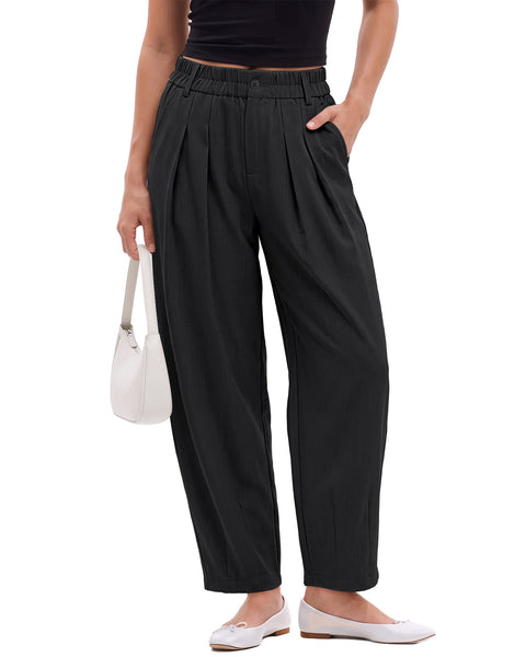 GRAPENT Dress Barrel Pants Women High Waisted Tapered Ankle Work Trousers Elastic Waist with Button-zip Closure, Pleated, 27" Inseam, 4 Pockets, Slacks for Women Business Casual, Work Office Outfits