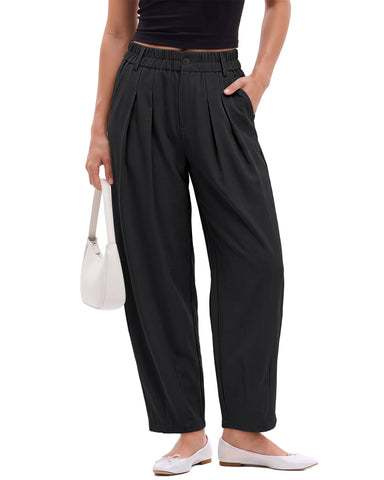 GRAPENT Dress Barrel Pants Women High Waisted Tapered Ankle Work Trousers Elastic Waist with Button-zip Closure, Pleated, 27" Inseam, 4 Pockets, Slacks for Women Business Casual, Work Office Outfits