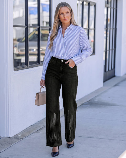 GRAPENT Rhinestone Jeans for Women High Waist Wide Leg Sparkly Denim Pants Womens Jeans Stretchy, High Rise Fit, Full Length, 29.5" Inseam, Embellished Rhinestone, Country Concert, Dressy Casual Wear