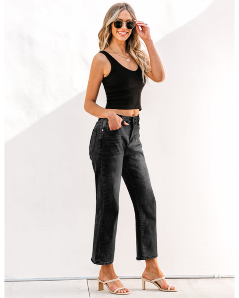 GRAPENT Jeans for Women Trendy High Waisted Baggy Straight Leg Stretchy Denim Ankle Pants Cropped Jeans with Pockets
