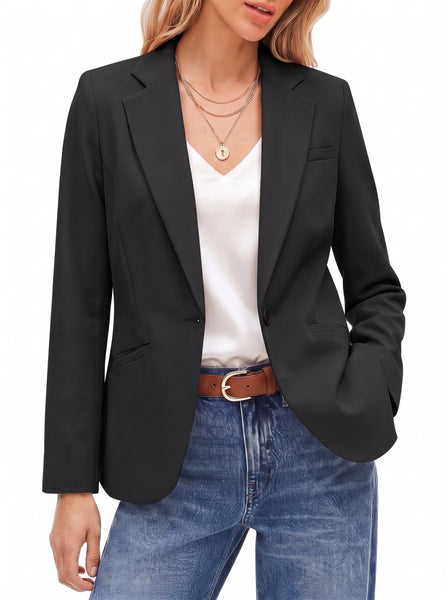 GRAPENT Blazers for Women Business Casual Long Sleeve Work Office Jackets | Womens Blazers Dressy Casual Outfits, Notched Lapel, Shoulder Pads, Single Button and 2 Pockets, Work Wear, Interview Outfits