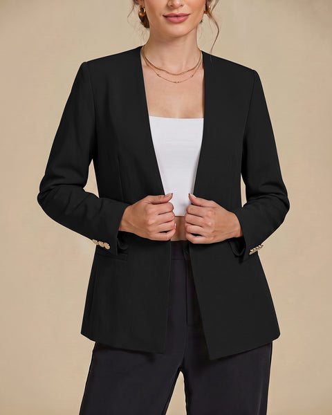 GRAPENT Blazers for Women Dressy Casual Collarless Long Sleeves Suit Jacket Blazers for Women Business Casual, Fully Lined, Shoulder Pads, Single Button, Two Pockets, Work Casual Wear, Interview Outfit