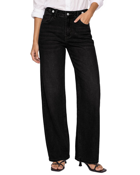 GRAPENT Jeans for Women Wide Leg High Rise Cinch-Waist Stretchy Denim Pants | High Waisted, Adjustable Waist, Full Length, 30'' Inseam, 90s Baggy Straight, Great for Everyday Wear, Dressy Casual Outifts