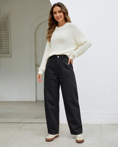 GRAPENT Barrel Pants Women Business Casual High Waisted Chino Ankle Slacks Elastic Waist Trousers Pants for Women, Tapered Leg, Four Pockets, Fall, Winter Pants, Work Office Outfit, Dressy Casual Wear