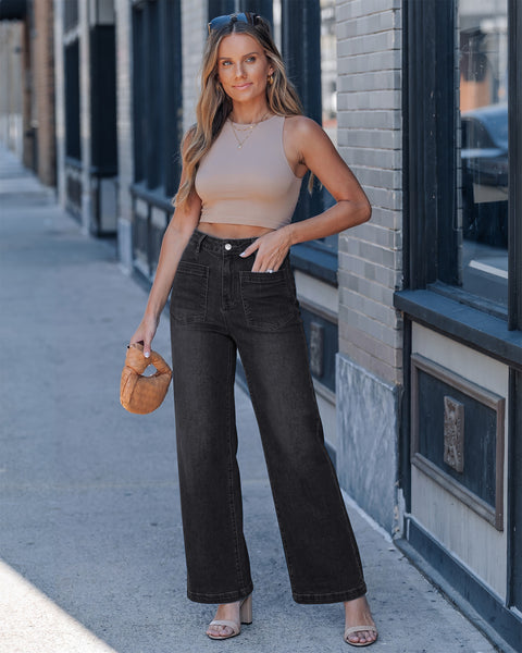 GRAPENT Womens Wide Leg Jeans High Waisted Stretch Denim Pants Patch Pocket | Effortless Wide Leg Silhouette, High Rise, 29.5 Inch Inseam, Full Length, Soft Stretch Denim, Jean Pants, Casual Work Outfits